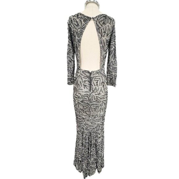 Alice + Olivia By Stacey Bendet Beaded Long Sleeve Open Back Maxi Formal Gown - Picture 5 of 11